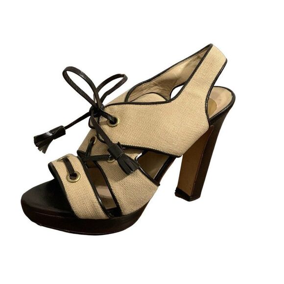 bottega veneta Authentic Beige Brown lace up Block High Heel slingback Sandals 6 - Picture 1 of 7